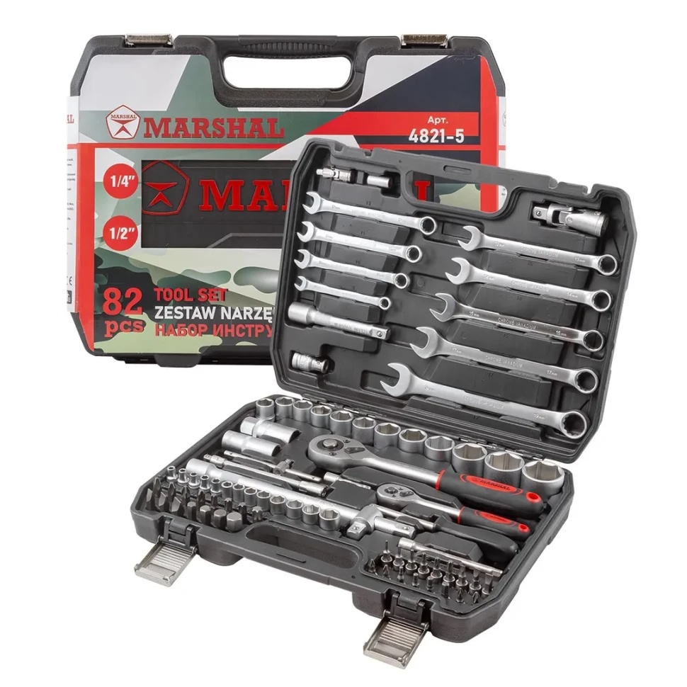 Набор инструментов 82пр. 1/2'', 1/4'' (6гр.) (4-32мм) MARSHAL M-4821-5 - фото