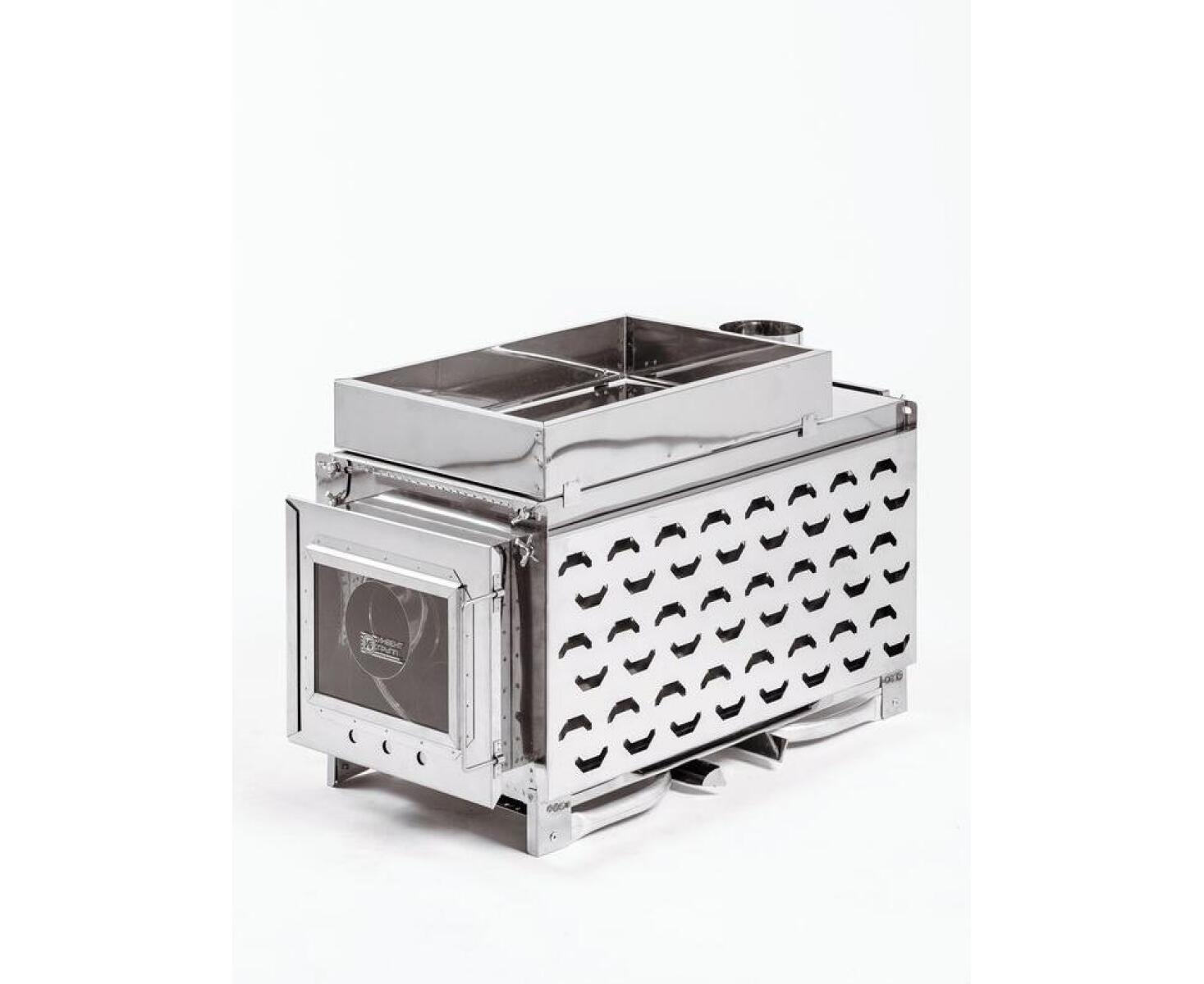 Печь-камин ИНВЕНТ ПРО для походной (мобильной) бани (нерж.сталь) со стационарнми экранами, колосником, зольником и кочергой - фото5