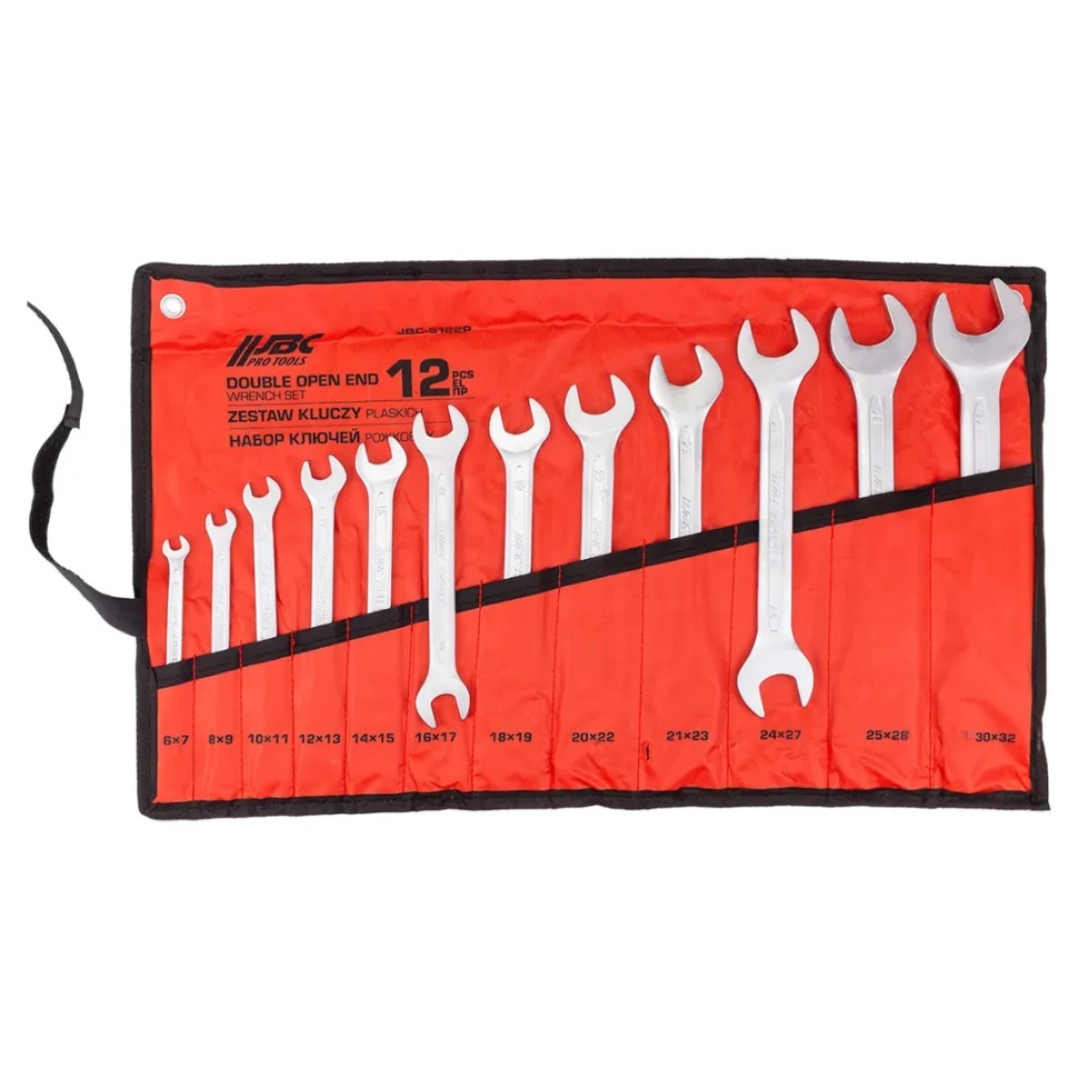 Ключи рожковые, набор 12пр. (6х7, 8х9, 10х11, 12х13, 14х15, 16х17, 18х19, 20х22, 21х23, 24х27, 25х28, 30х32мм) JBC-5122P - фото