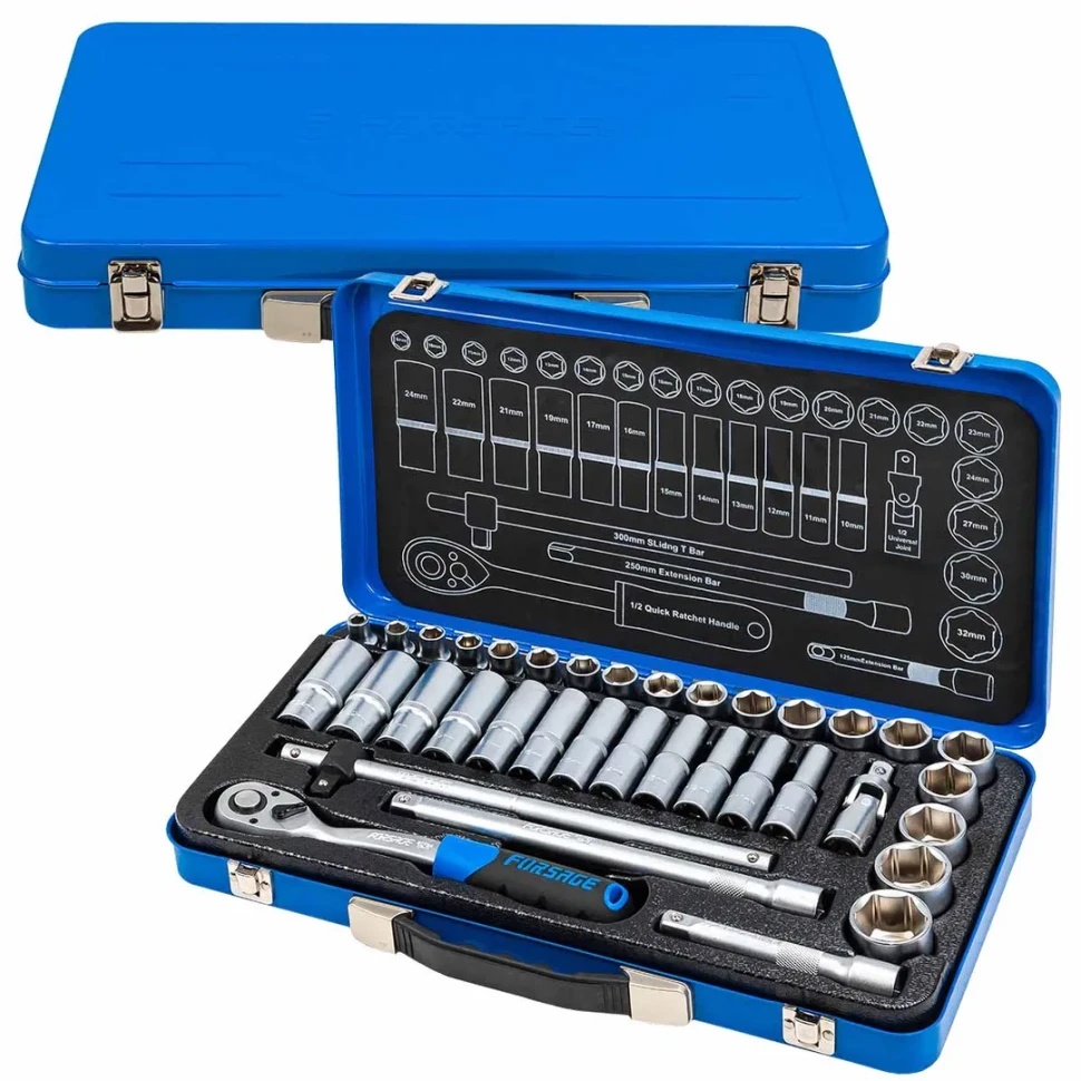 Набор инструментов 36пр. 1/2''(6гр.) (8-32мм, Cr-V), в металлическом кейсе FORSAGE F-4362M - фото2