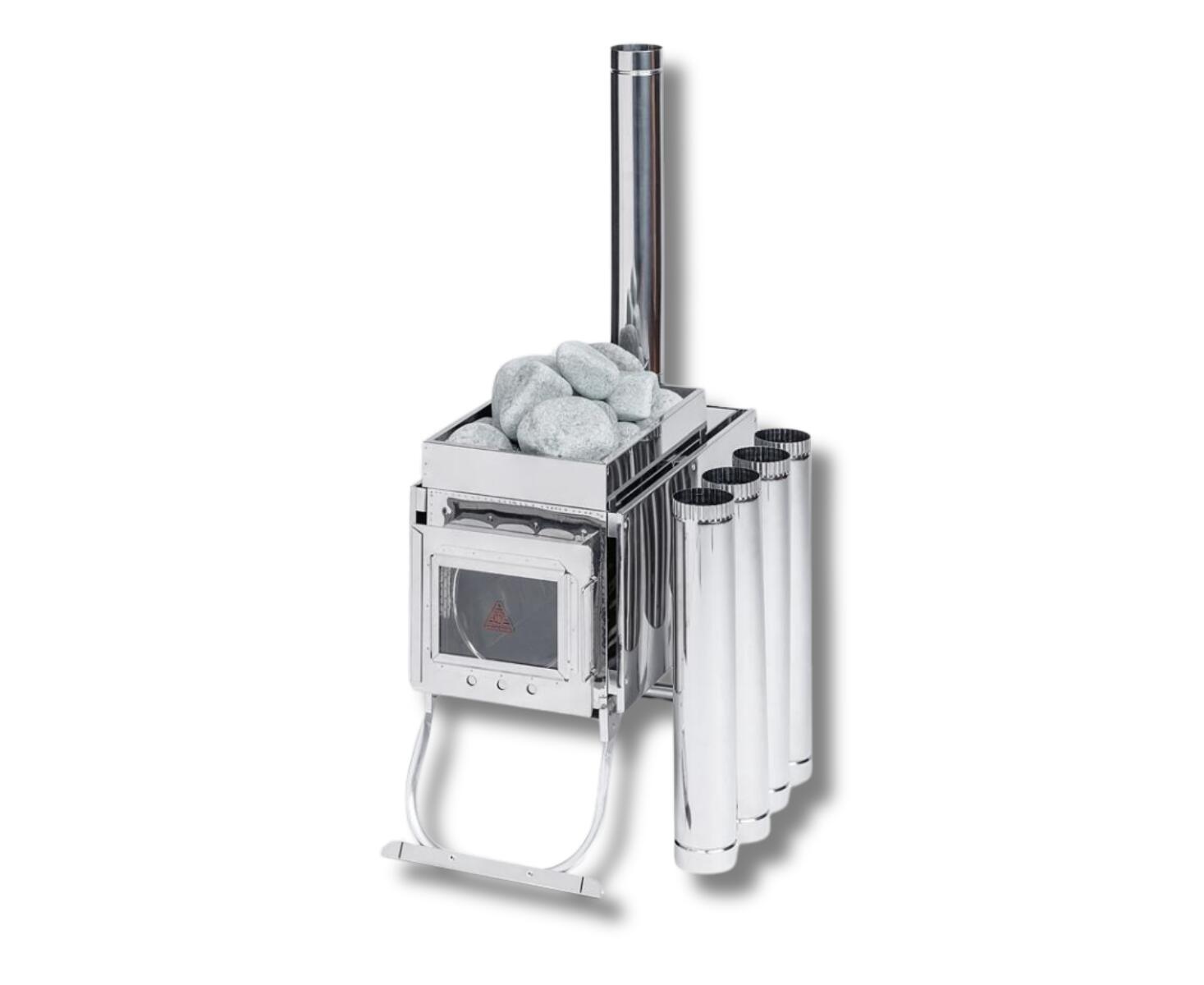 Печь-камин ИНВЕНТ, Большая, 610х350х410 (нерж.сталь 0,8 мм) со стационарными экранами + короб для камней - фото