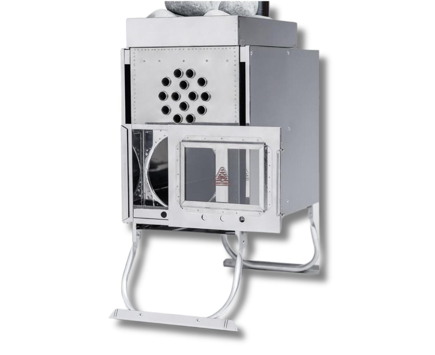 Печь-камин ИНВЕН  Средняя, со встроенным теплообменником, с вентилятором, 610х300х470 (нерж.сталь 0,8 мм) со стационарными экранами + короб для камней - фото3