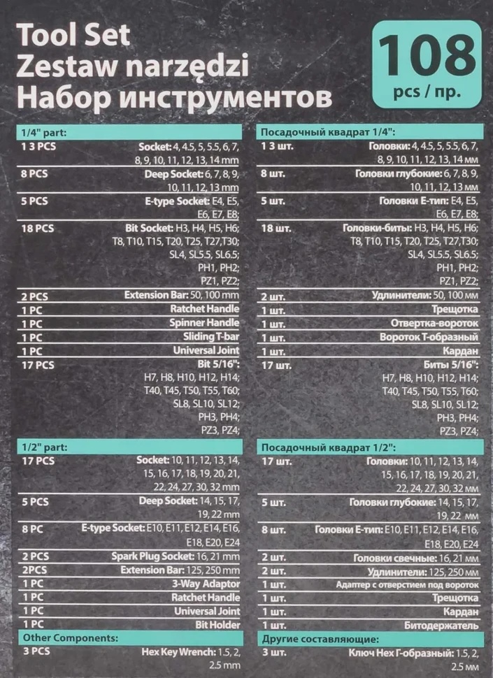 Набор инструментов 108пр. 1/4