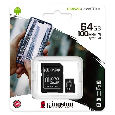 Карта памяти SDCS2/ 64GB micro SDXC KINGSTON Canvas Select Plus - фото