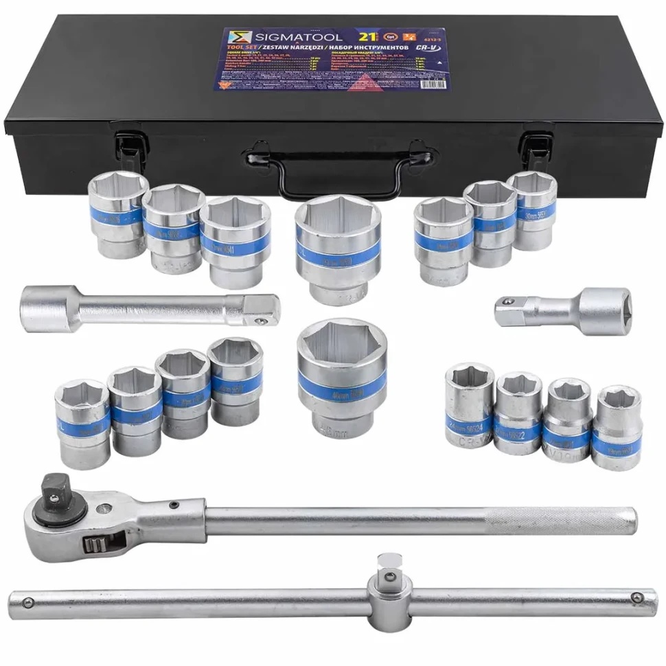 Набор инструментов 21пр, 3/4''(6гр.) в метал.кейсе SIGMATOOL 6212-5 - фото