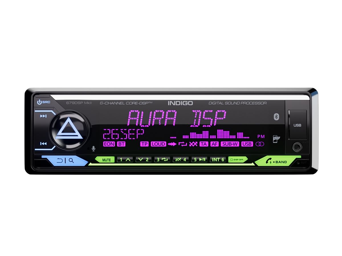 Автомобильный USB/Bluetooth процессорный ресивер AURA INDIGO-679DSP MkII - фото