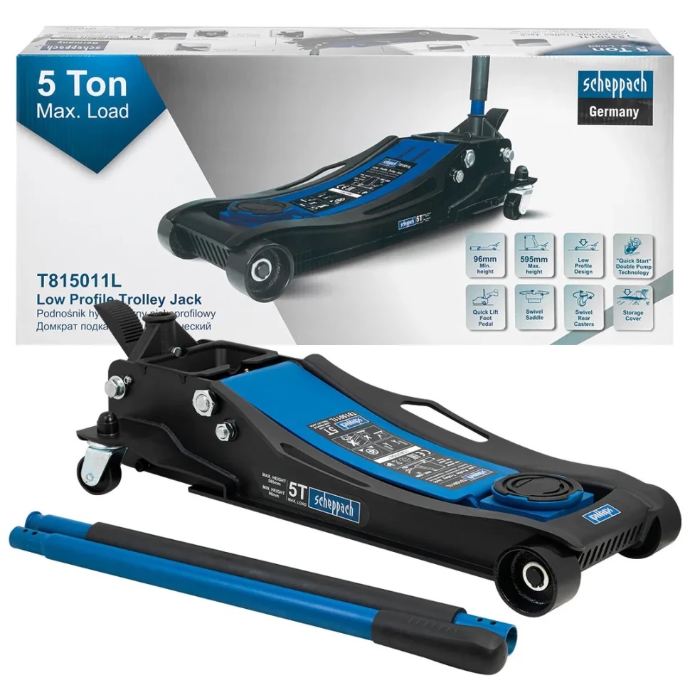 Домкрат подкатной гидравлический 5т (h min 96мм, h max 595мм) Scheppac Sch-T815011L - фото