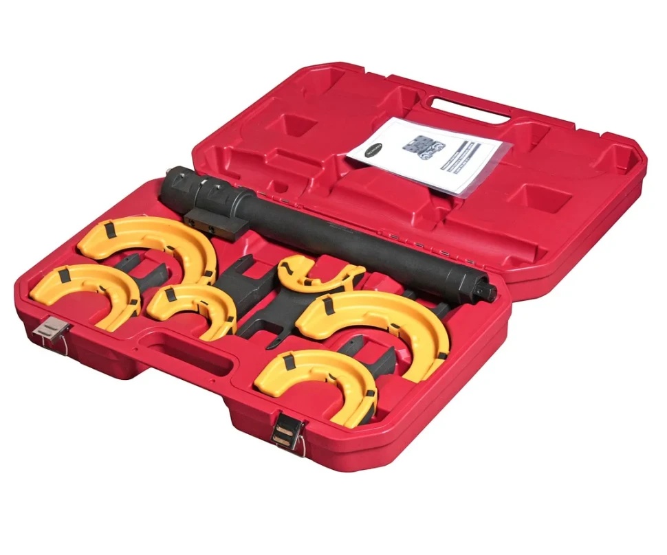 Стяжка пружин усиленная с 3-мя парами захватов и пластиковыми накладками, 7пр., в кейсе RockFORCE RF-4274 - фото