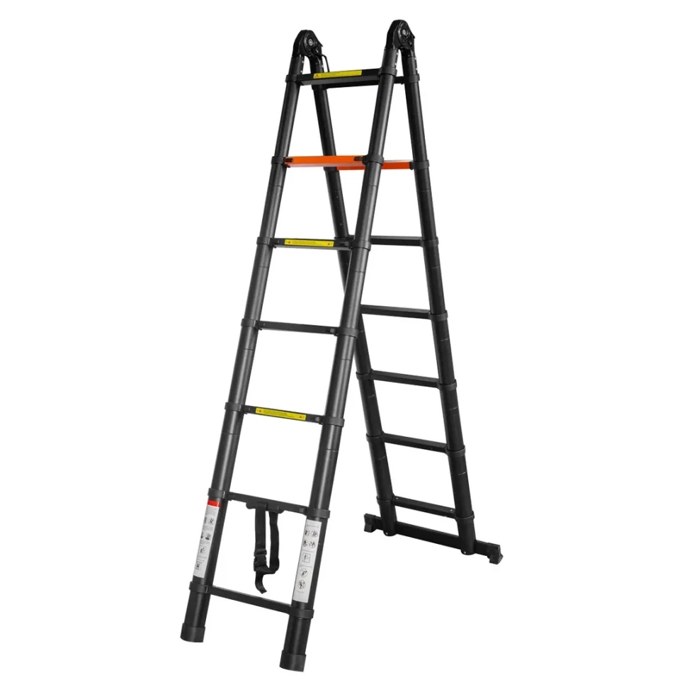 Лестница-стремянка телескопическая алюминиевая многофункциональная (2.2+2.2м, 7+7ступенек, max нагрузка 150кг, вес 16кг) RockFORCE RF-UP220-M - фото