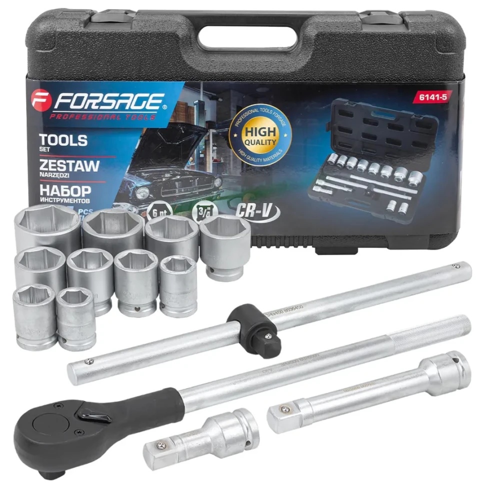 Набор инструментов 14пр. 3/4''(6гр.) (22,24,27,30,32,36,38,41,46,50мм) FORSAGE F-6141-5 - фото