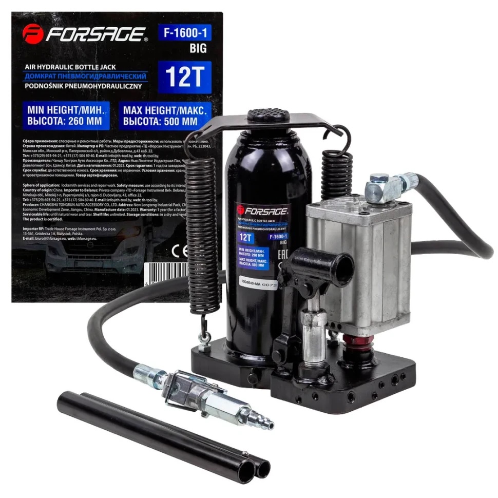 Домкрат пневмогидравлический 12т (высота подхвата - 260мм, высота подъема - 505мм) Forsage F-1600-1 BIG - фото