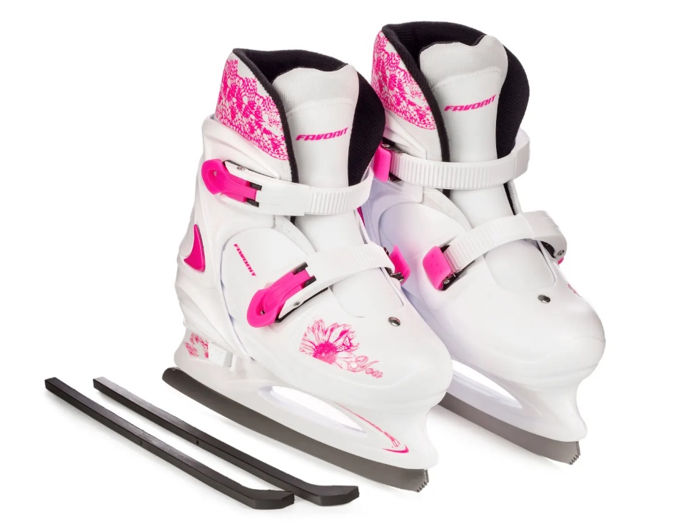Коньки фигурные, раздвижные FAVORIT PW-229WT, белые с розовым - фото