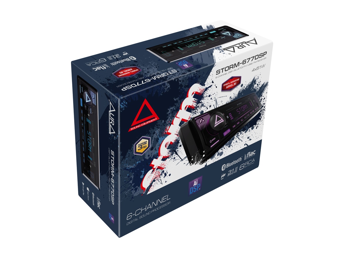 Автомобильный USB/Bluetooth процессорный ресивер AURA STORM-677DSP - фото6