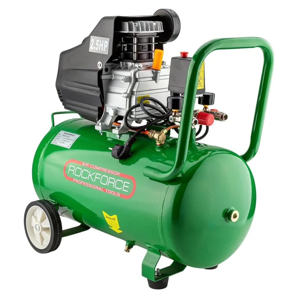 Компрессор поршневой с прямым приводом (1.86 кВт, 8 бар, ресивер 50л, 206л/м, 2850 об/мин, 220В, медная обмотка электродвигателя) Rock FORCE RF-25/50 - фото