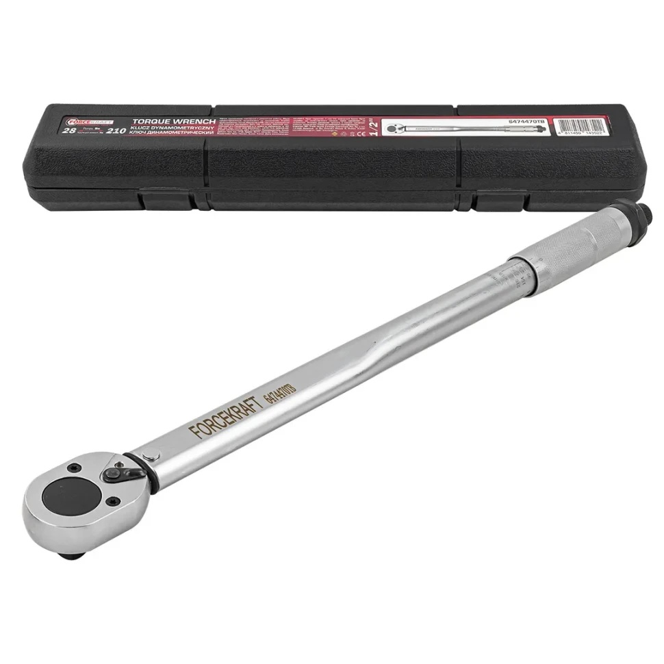 Ключ динамометрический щелчкового типа 28-210Нм 1/2'',в пластиковом футляре FORCEKRAFT FK-6474470TB - фото
