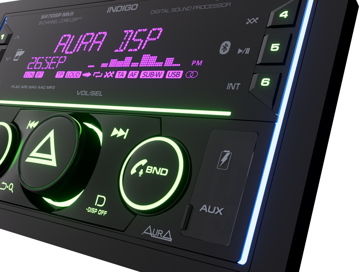 Автомобильный USB/Bluetooth процессорный ресивер AURA INDIGO-847DSP MkII - фото2