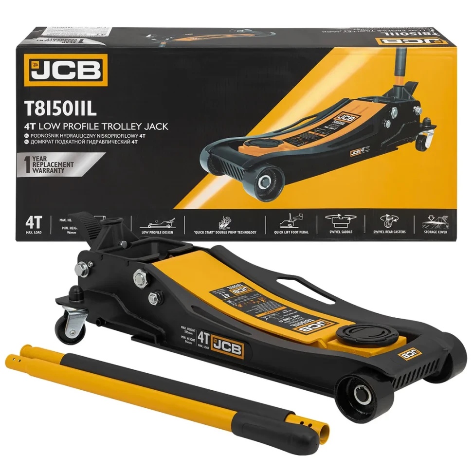 Домкрат подкатной гидравлический 4т (h min 96мм, h max 595мм) JCB-T815011L - фото