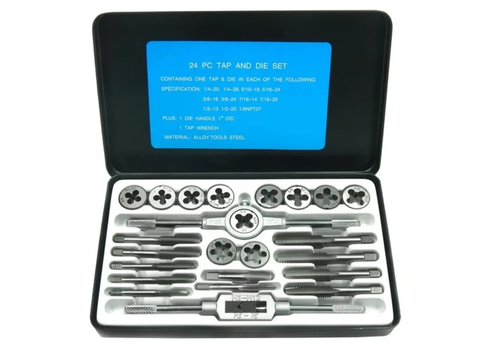 Набор метчиков и плашек 24пр. (дюйм) в метал.кейсе Forsage F-M024-2 - фото