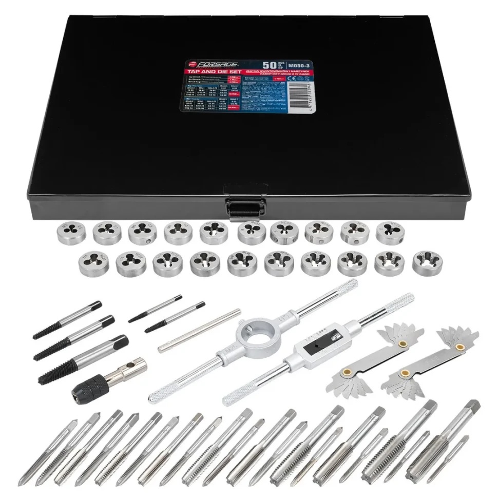 Набор метчиков и плашек 50пр. в метал.кейсе Forsage F-M050-3 - фото