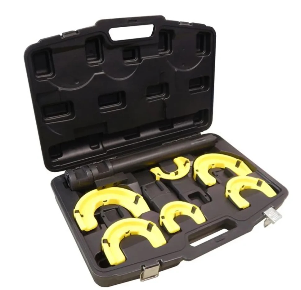 Стяжка пружин усиленная с 3-мя парами захватов и пластиковыми накладками, 7пр., в кейсе Forsage F-4274 - фото