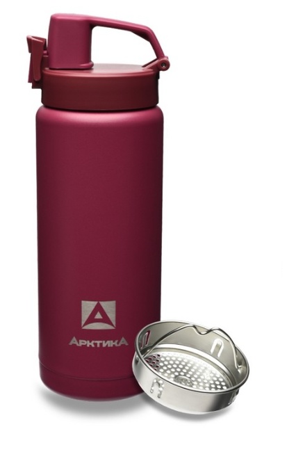 Термос на 0.5 литра с ситечком Арктика 702-500C Сититерм, текстурный (вишня) - фото