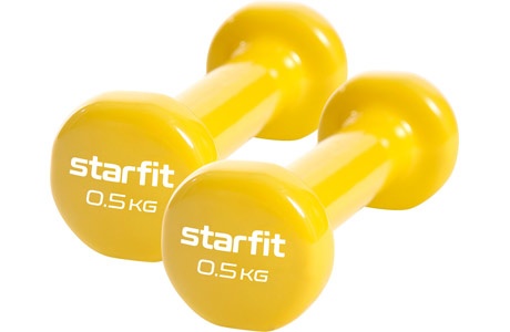 Гантели виниловые 0,5 кг x 2, STARFIT (желтый) DB-101-0,5-Y - фото