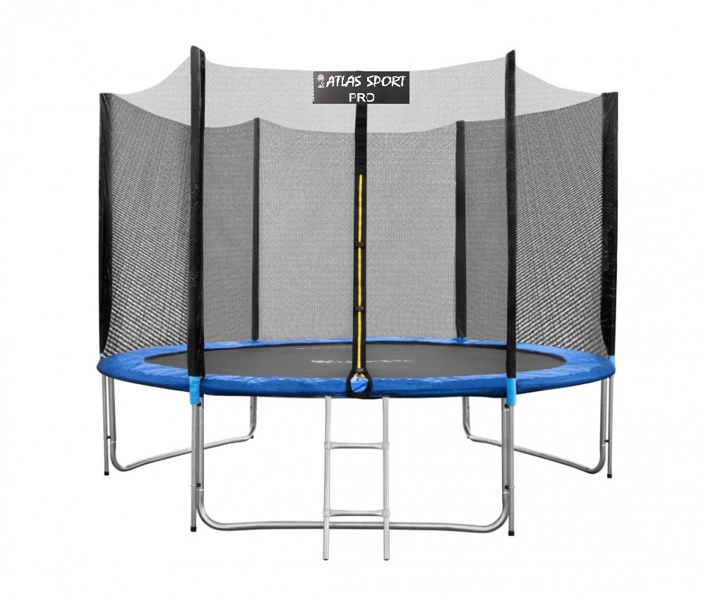 Батут Atlas Sport 312см (10ft) 3 PRO BLUE (3 ноги) усиленные опоры, с внешней сеткой и лестницей - фото