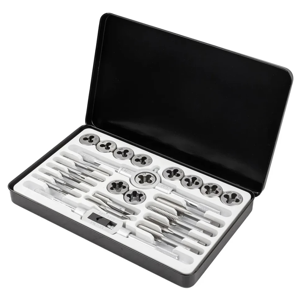 Набор метчиков и плашек метрический 24пр.  (М5х0.8/0.9, М6х0.75/1, М8х1/1.25, М10х1.25/1.5, М12х1.5/1.75), в металлическом кейсе Rock Force RF-M024-1 - фото2