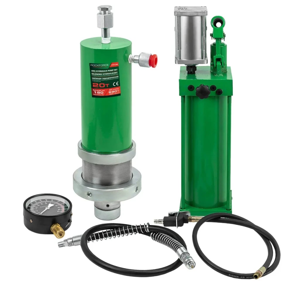 Цилиндр гидравлический для пресса в комплекте со станцией гидравлической и манометром, 20т RockFORCE RF-0101-3W - фото